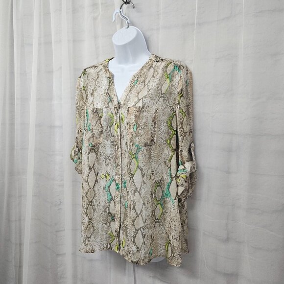Covington Blouse Snakeskin Green Tribal Boho Grunge Casual L - Picture 8 of 15